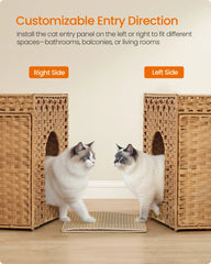 Boho Handwoven Rattan Hidden Litter Box Furniture | Washable Tray & Litter Mat Included