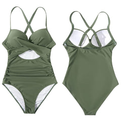 Women's Tummy Control One Piece Swimsuit — High Waist Cutout Wrap