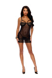 Mesh And Crochet Lace Babydoll With Underwire Demi Cups, Strappy Front Detail, Adjustable Straps, Back Hook And Eye Closure And Lace Up Back Detail, Matching G-string Included