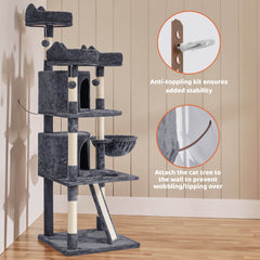 Renwick 69in Large Cat Tree Tower with Condos & Scratching Board - Dark Gray
