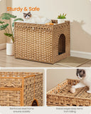 Boho Handwoven Rattan Hidden Litter Box Furniture | Washable Tray & Litter Mat Included
