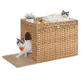 Boho Handwoven Rattan Hidden Litter Box Furniture | Washable Tray & Litter Mat Included