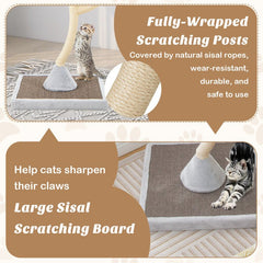 70" Tall Metal Cat Tree Tower with 3 Plush Perches & Sisal Scratching Posts - Marcapon