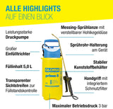 Gloria Prima 5 Pressure Sprayer — 5L, Adjustable Brass Nozzle