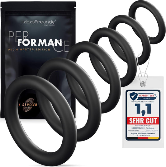 Liebesfreunde Cock Ring Set — 6 Sizes, Silicone, Potency & Pleasure | Black