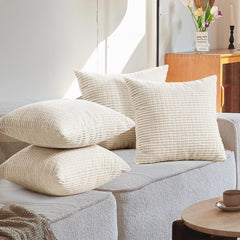 Corduroy Throw Pillow Covers, Cream White, 4PCS