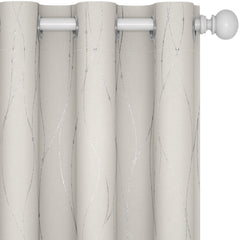 Room Darkening Curtains with Line Foil Print, 2 Panels