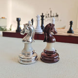 Premium Acrylic Chess Pieces Set | 9cm King Height | Burgundy & Silver Edition