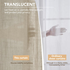 Linen Look Boho Semi-Sheer Curtains, 52x63 Inch, 2 Panels