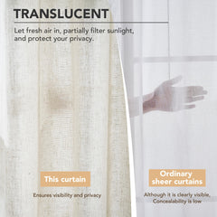 Linen Look Boho Semi-Sheer Curtains, 52x63 Inch, 2 Panels