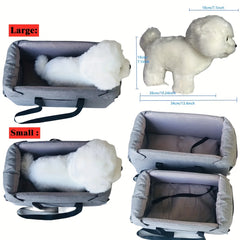 Portable Pet Car Seat – Elevated Dog & Cat Booster Seat, Armrest Carrier, Travel Safety Bag, Washable, Mesh Visibility Panel – Grey/Khaki, Small & Large