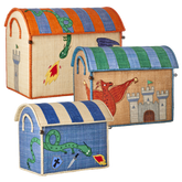 Raffia Storage Baskets with Dragon Theme - Set of 3