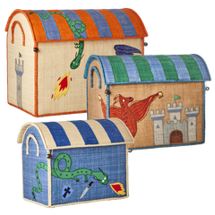 Raffia Storage Baskets with Dragon Theme - Set of 3