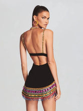 Black Crystal Bandage Bodycon Dress with Diamonds For Women, V-Neck, Meatpacking District, BYMANYC New York.