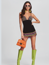 Black Crystal Bandage Bodycon Dress with Diamonds For Women, V-Neck, Meatpacking District, BYMANYC New York.