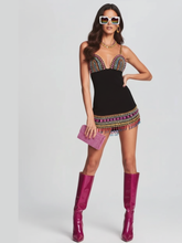 Black Crystal Bandage Bodycon Dress with Diamonds For Women, V-Neck, Meatpacking District, BYMANYC New York.