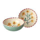 Ceramic Bowl with Hand Painted Jade Yellow Flower - 11.8 oz