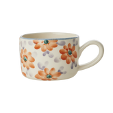 Ceramic Cappuccino Cup with Hand Painted Orange Flowers - 6.7 oz