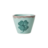 Ceramic Oval Espresso Cup with Hand Painted Good Luck Clover - 2.4 oz