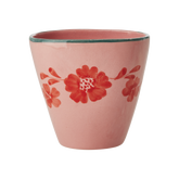 Ceramic Oval Cup with Hand Painted Orange Flower Vine - 10.1 oz