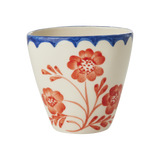 Ceramic Oval Cup with Hand Painted Vintage Flowers - 10.1 oz
