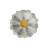 Ceramic Flower Dipping Bowl with Blue Hand Painted Stripes