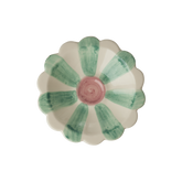 Ceramic Flower Dipping Bowl with Soft Green Hand Painted Stripes