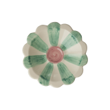 Ceramic Flower Dipping Bowl with Soft Green Hand Painted Stripes