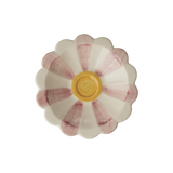 Ceramic Flower Dipping Bowl with Pink Hand Painted Stripes