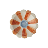 Ceramic Flower Dipping Bowl with Orange Hand Painted Stripes