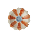 Ceramic Flower Dipping Bowl with Orange Hand Painted Stripes