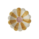 Ceramic Flower Dipping Bowl with Yellow Hand Painted Stripes