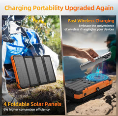 SolarMax Foldable Solar Power Bank | 20000mAh Fast Charge, Wireless & Built-In Cables