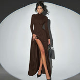 High Neck Waist-Cinched Slit Dress For Women, Elegant, Fifth Avenue, BYMANYC New York.