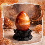 Dark Ethereal Lotus Crystal Egg Stand with Carnelian Agate Egg (Mystic Decor Piece)