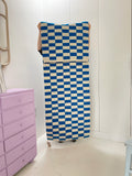 Zapotec Checkered Rug – Blue & Ivory