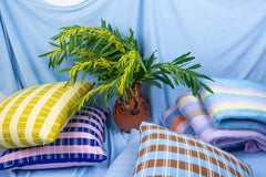 Santiago Grid Pillow - Blue and Umber