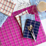 San Lucas Plaid White & Orange Cocktail Napkins, Set of 4