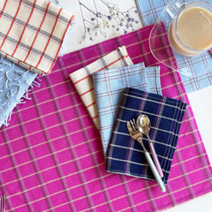 San Lucas Plaid White & Orange Cocktail Napkins, Set of 4