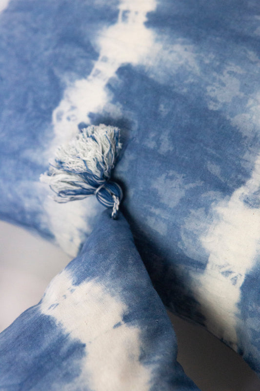 Indigo Diagonal Shibori Tassel Lumbar Pillow 12" x 20"