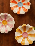 Ceramic Flower Dipping Bowl with Pink Hand Painted Stripes