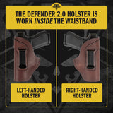 The Defender Leather IWB Holster - S&W Shield/Glock/XD Handguns - Lifetime Warranty - Made in USA