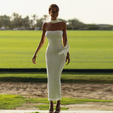 Long Skirt Dress With Asymmetric Style And Slim Fit Design For Women, White, Tribeca, BYMANYC New York.