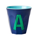 Melamine Cup - Medium with Alphabet in Bluish Colors | Letter A