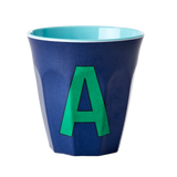 Melamine Cup - Medium with Alphabet in Bluish Colors | Letter A