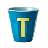Melamine Cup - Medium with Alphabet in Bluish Colors | Letter T