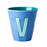 Melamine Cup - Medium with Alphabet in Bluish Colors | Letter V