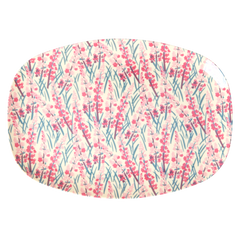 Medium Melamine Rectangular Plate - Pink - Floral Field Print