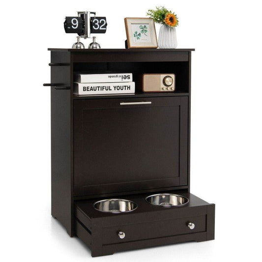 Pet Feeder Station with Stainless Steel Bowls & Storage Cabinet - Elevated Dog Food Station with Pull-Out Drawer | All-in-One Pet Organization