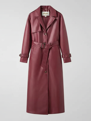 Plus-Size Long Leather-Style Windbreaker For Women, Red Hook, BYMANYC New York.